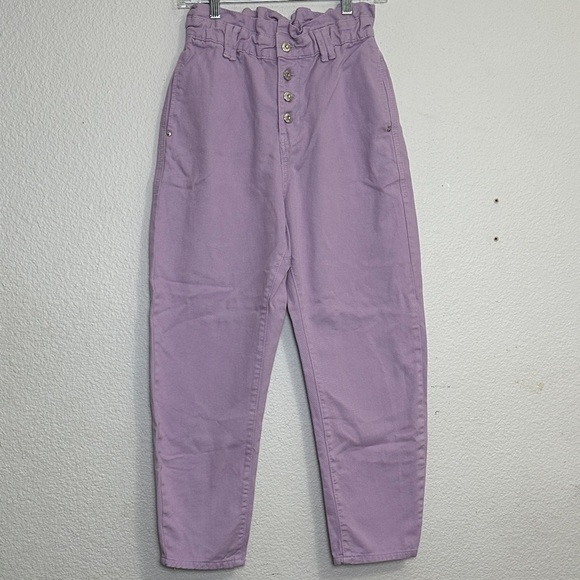 Zara Women’s High Waisted Baggy Paperbag Jeans Size 4 Lavender Purple Denim - Picture 1 of 12